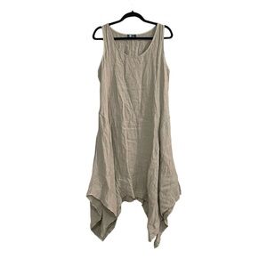 M MADE IN ITALY Linen Lagenlook Sleeveless Midi Handkerchief Dress Taupe M